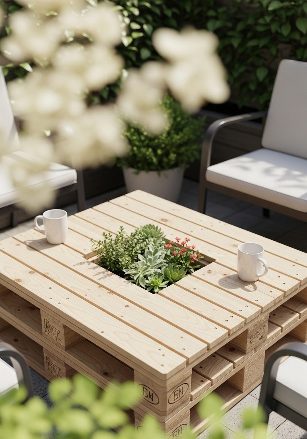 Pallet Coffee Table With Built-In Planter