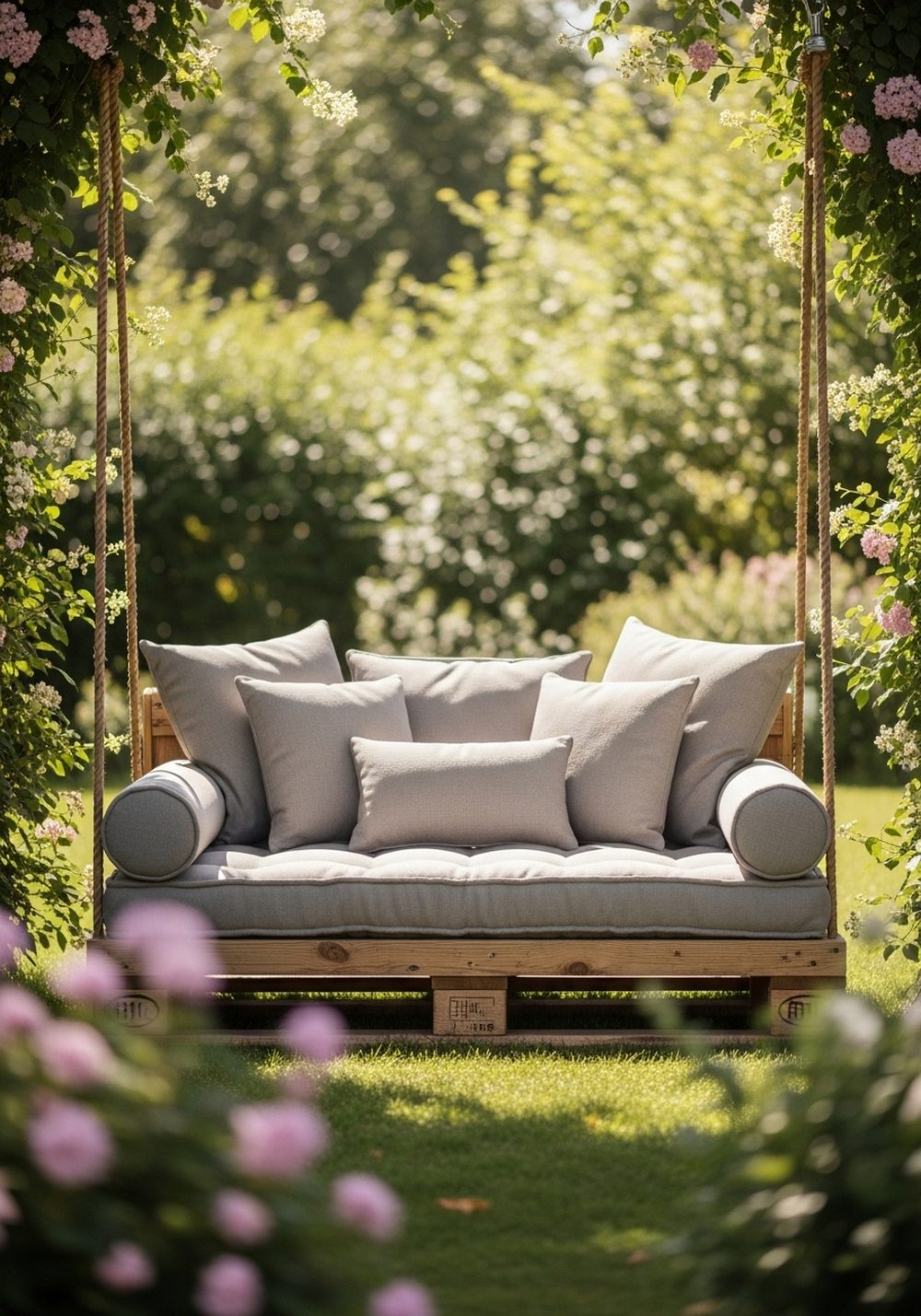 Pallet Daybed Swing With Deep Cushions