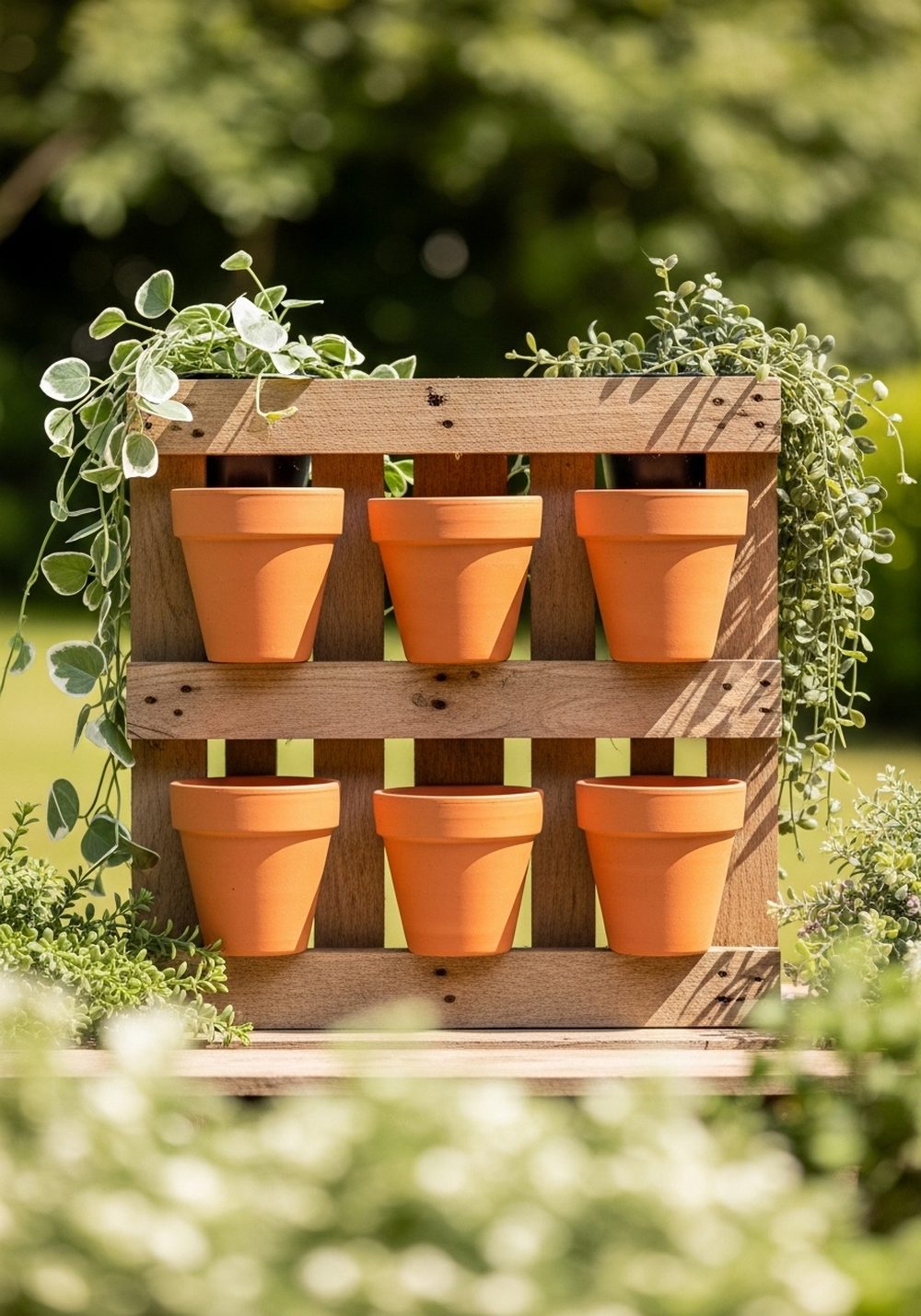 Pallet Planter With Terracotta Pots