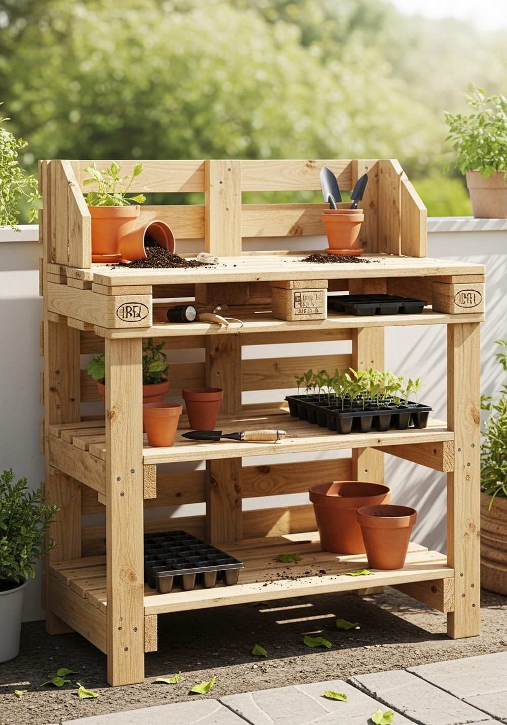 Pallet Potting Bench With Shelves