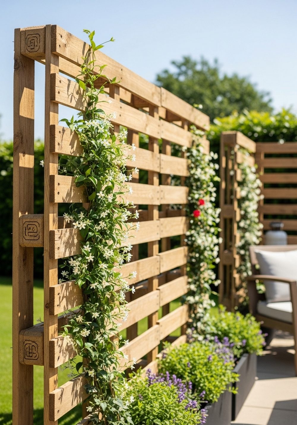 Pallet Privacy Screen With Climbing Plants