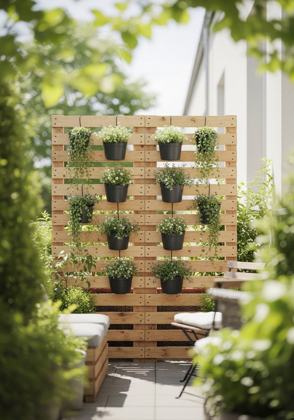 Pallet Privacy Screen With Hanging Pots