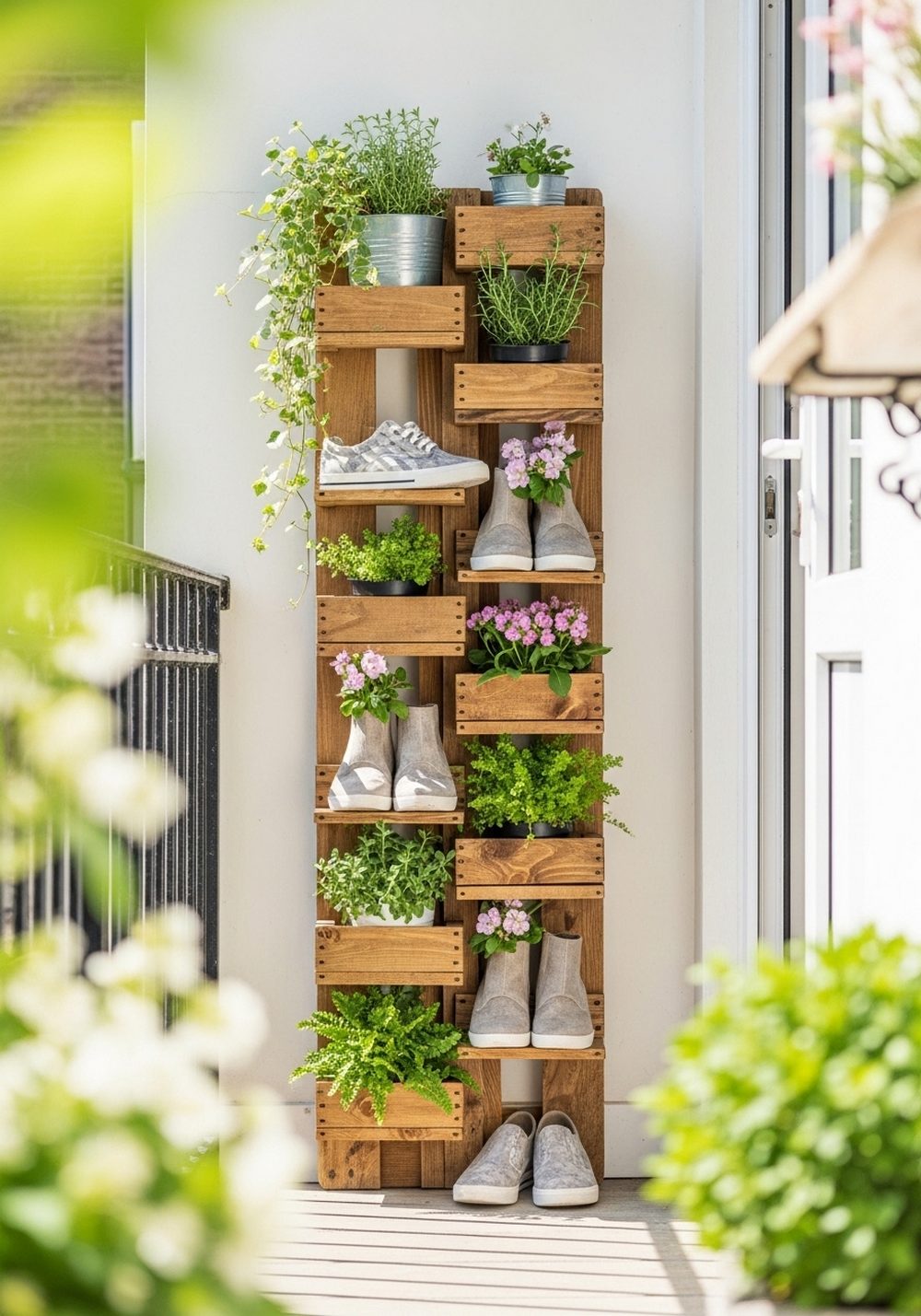 Pallet Shoe Rack Turned Plant Stand