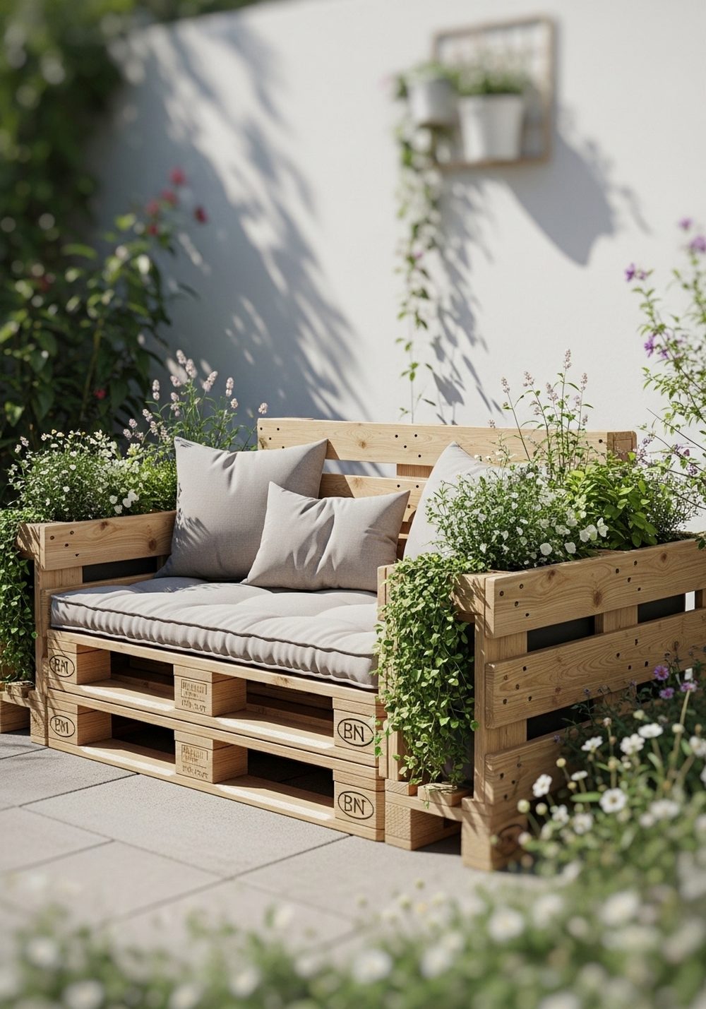 Pallet Sofa With Built-In Planter Boxes