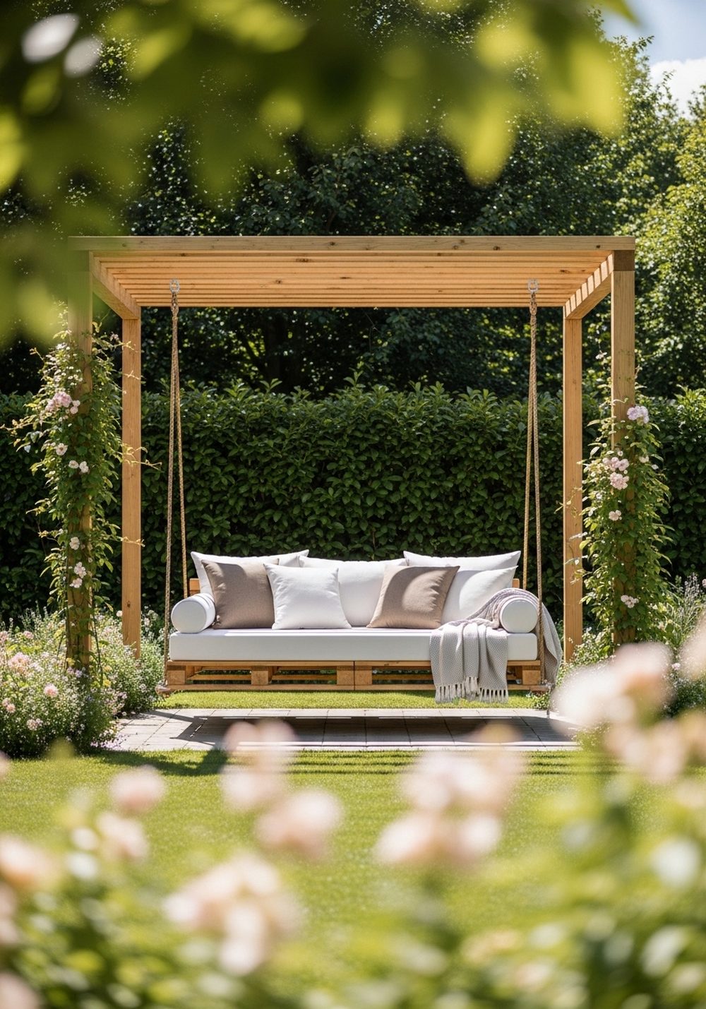 Pallet Swing Daybed Under A Pergola