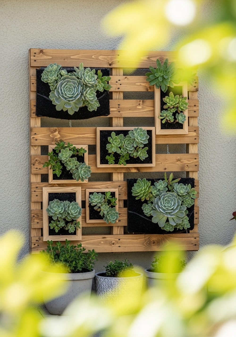 Pallet Wall Art With Succulent Pockets