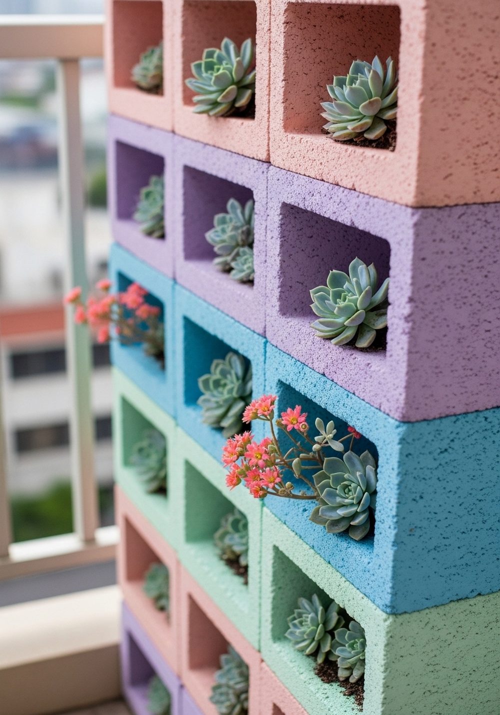 Pastel Ombre Balcony Succulent Wall