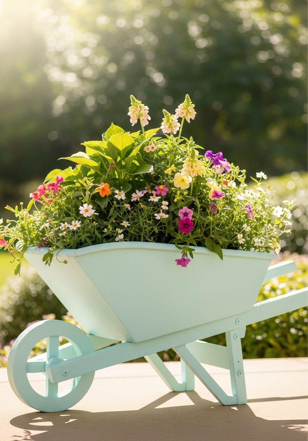 Pastel Painted Wheelbarrow Porch Welcome