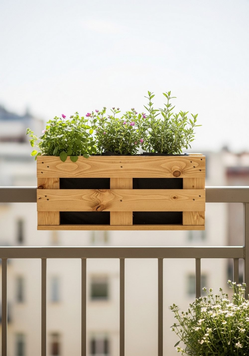 Rail-Hanging Pallet Balcony Planter