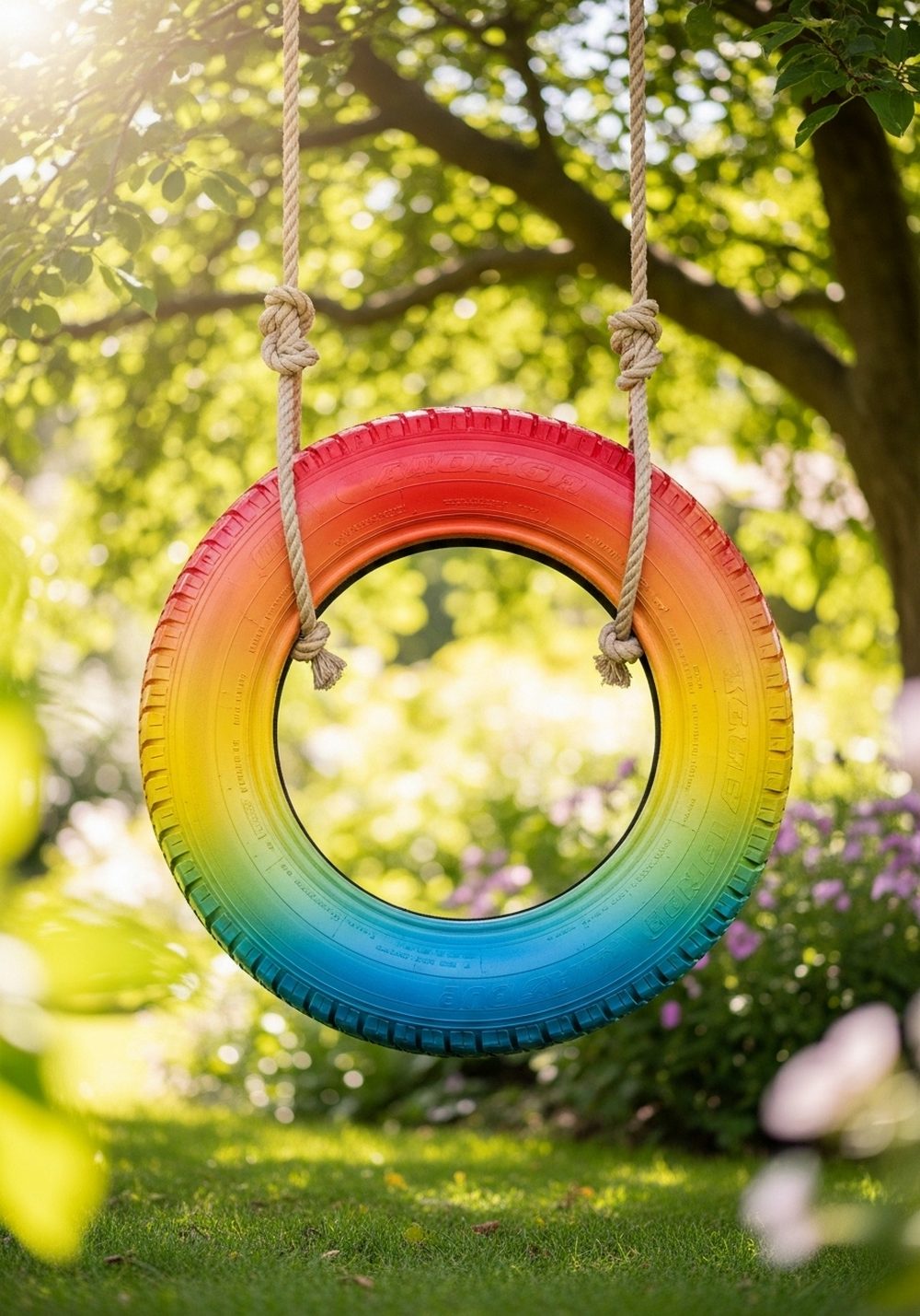 Rainbow Ombre Painted Tire Swing