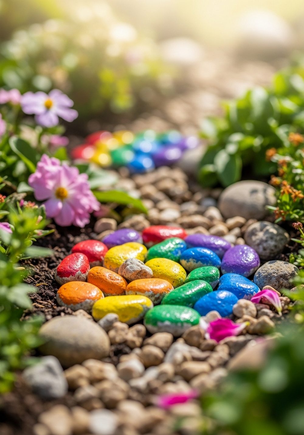 Rainbow Painted Rock Garden Scatter