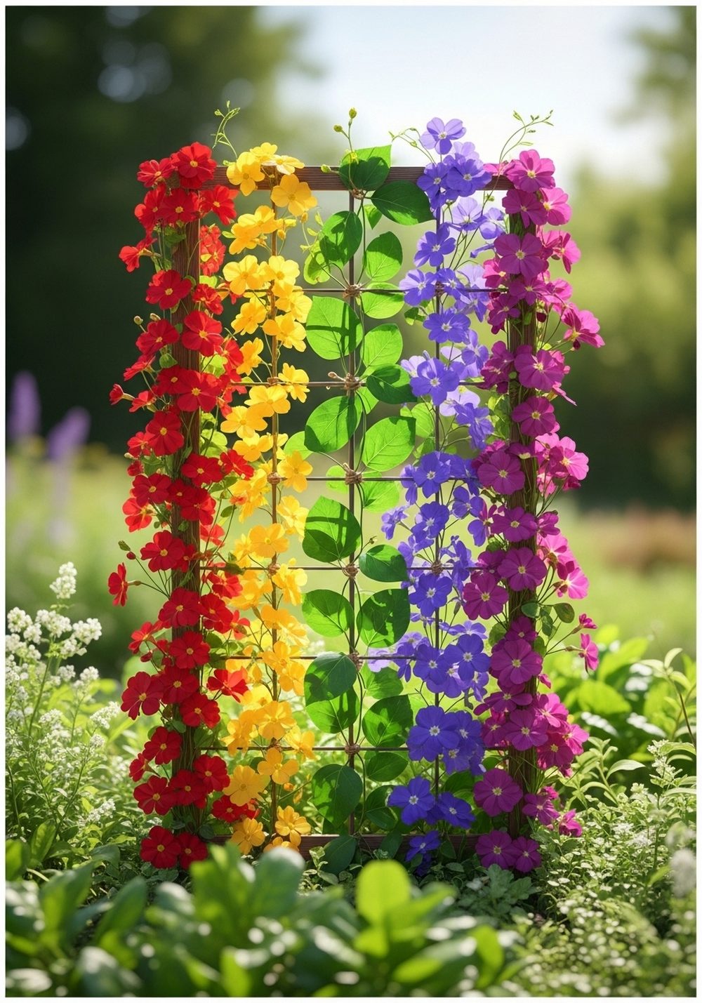 Rainbow Trellis With Colorful Climbing Blooms