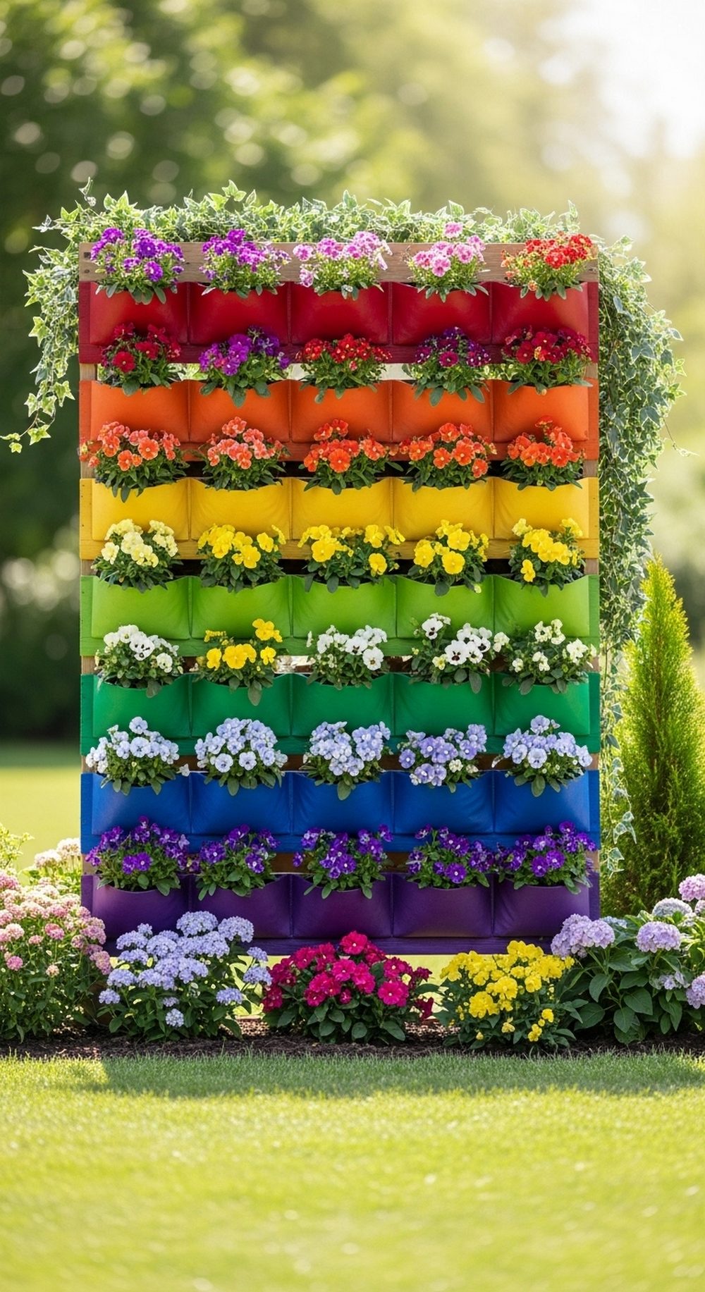 Rainbow Vertical Pallet Planter Wall