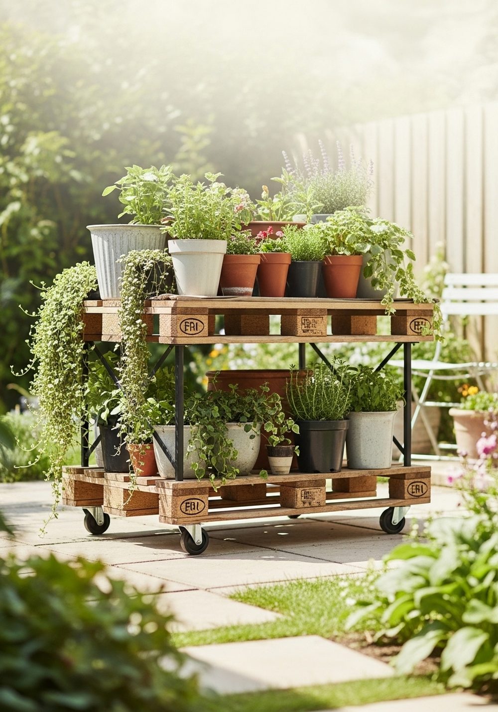 Rolling Pallet Garden Cart You Can Move Easily