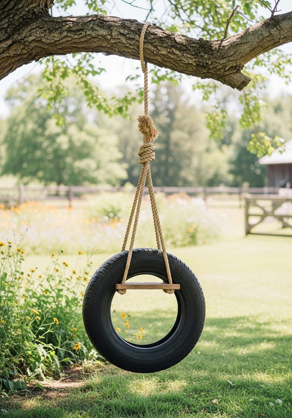 Rustic Farmhouse Rope Tire Swing