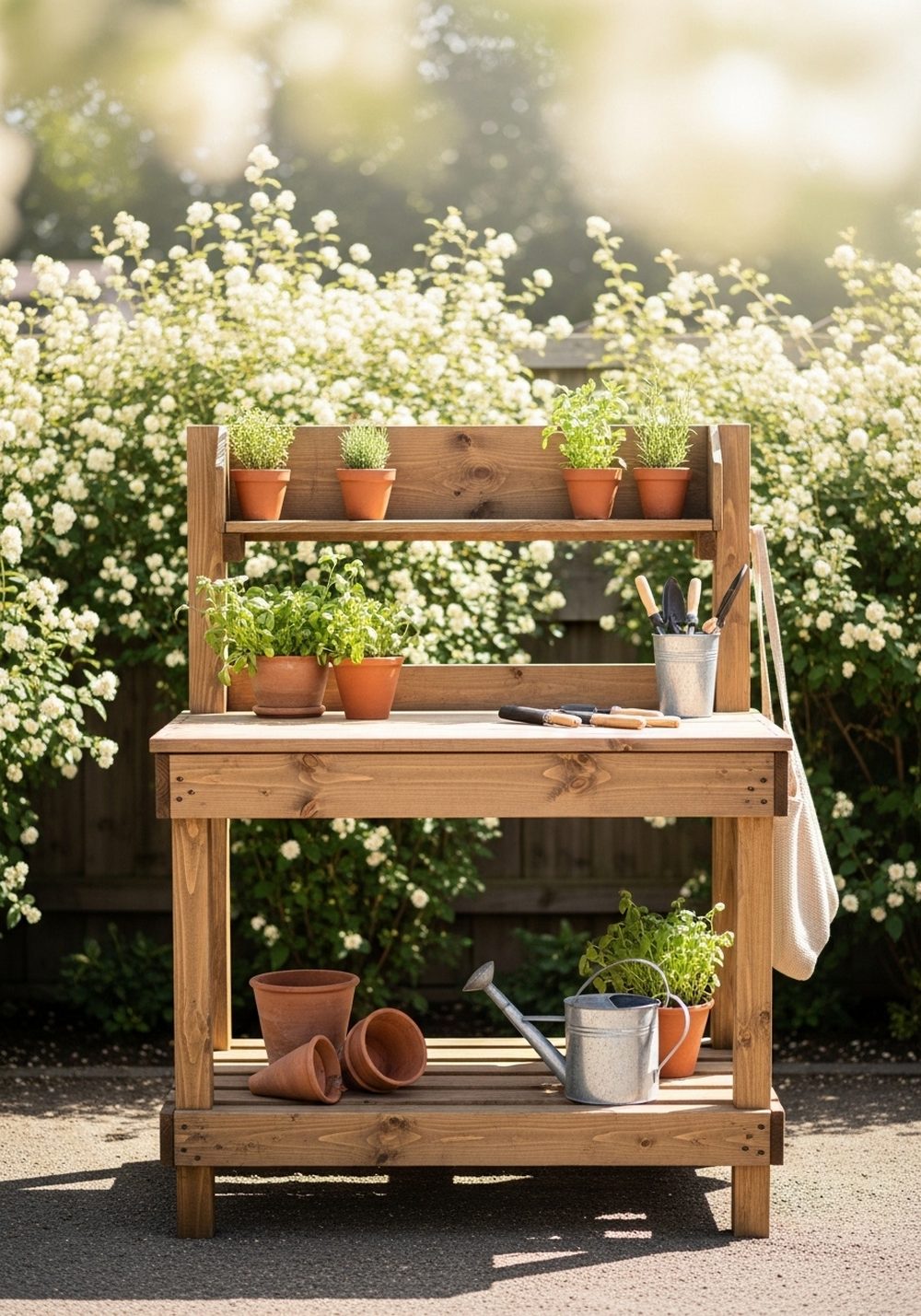 Rustic Pallet Potting Station With Herb Shelf
