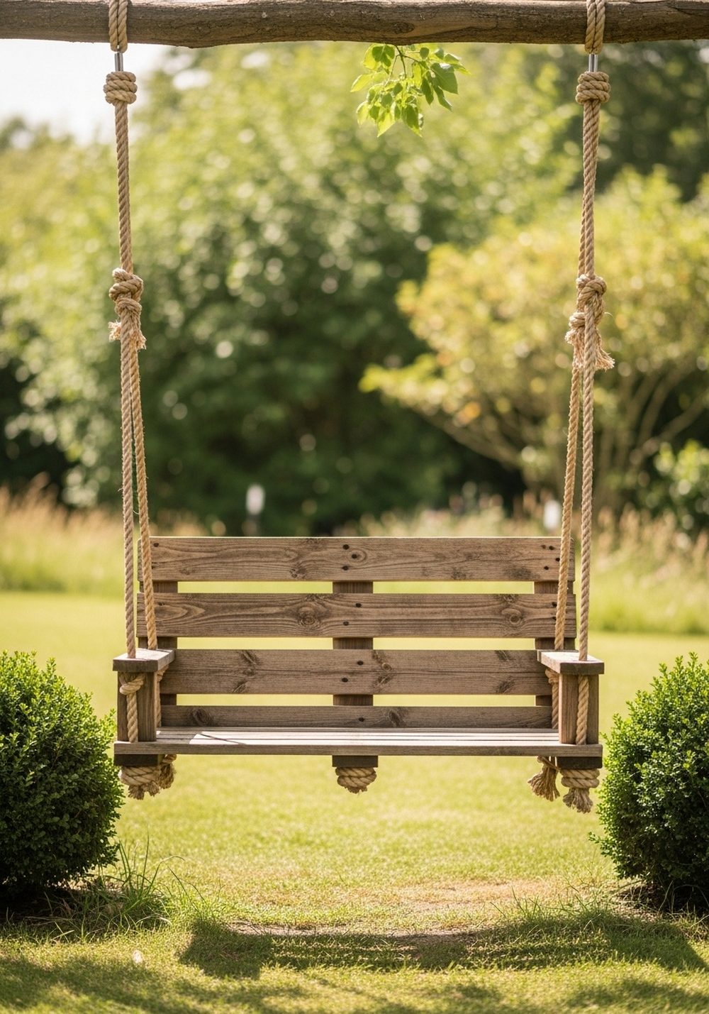 Rustic Pallet Swing Bench With Rope Hanging