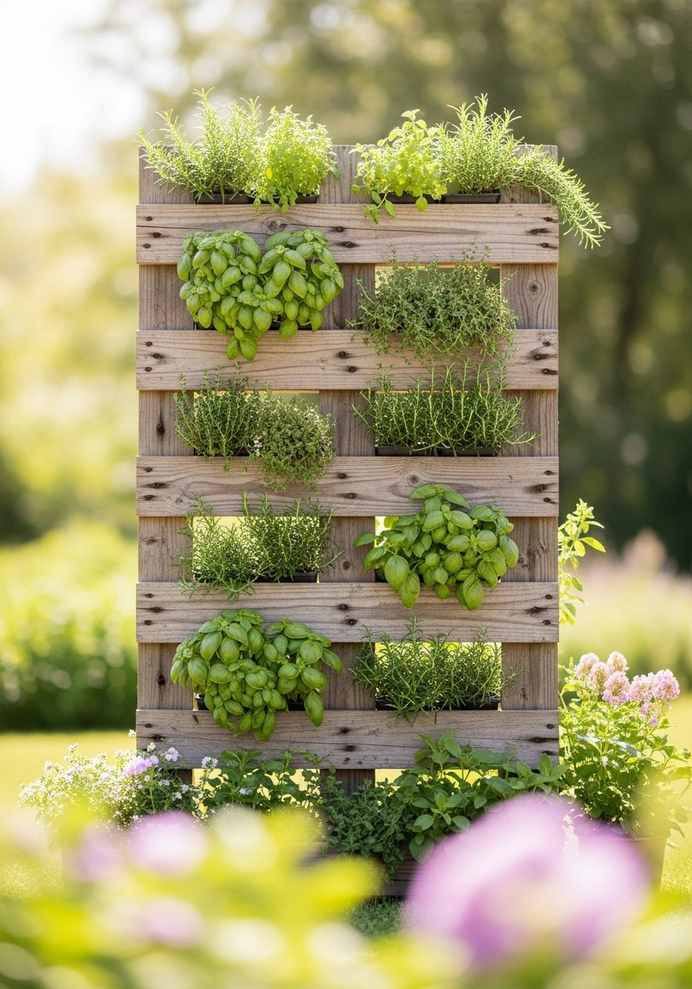 Rustic Vertical Pallet Herb Wall