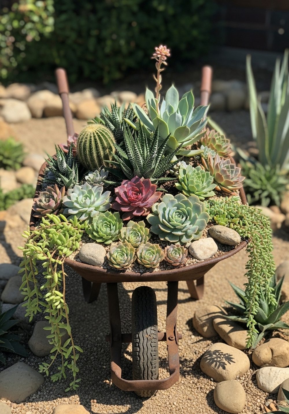 Rustic Wheelbarrow Succulent Display