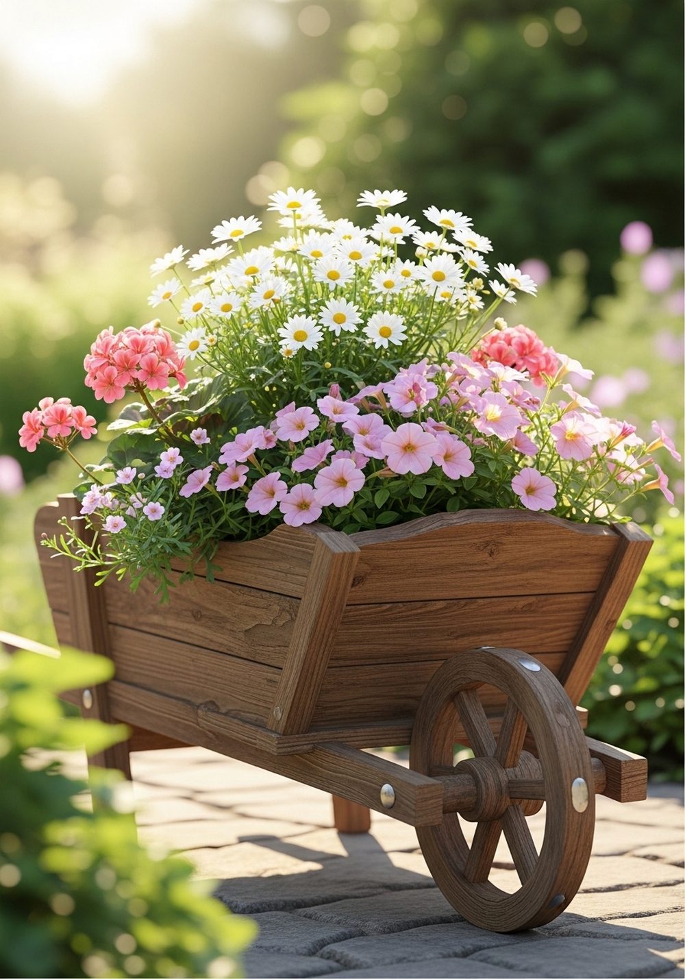 Rustic Wooden Wheelbarrow With Cottage Blooms