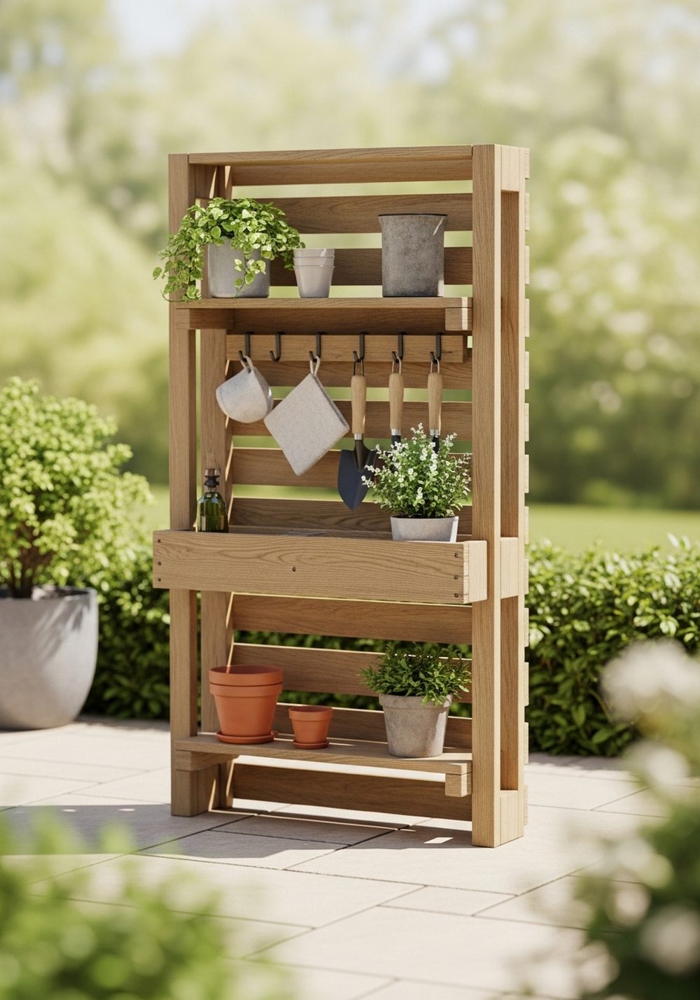 Set Up A Pallet Potting Station With Hooks And Shelves