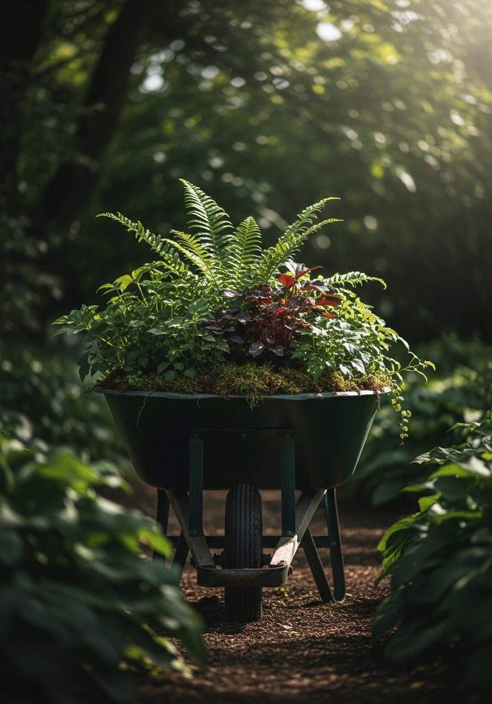 Shady Fern-Filled Wheelbarrow Planter