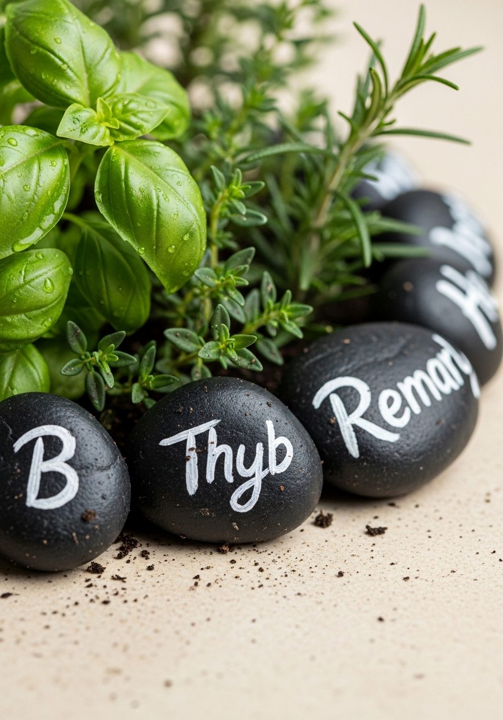 Simple White Lettered Herb Rocks