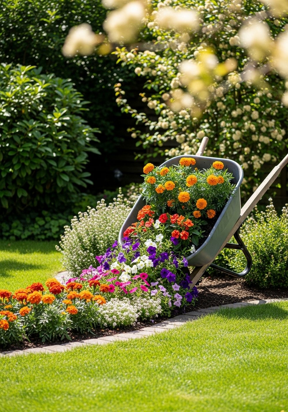 Spilling Flowers Wheelbarrow Feature