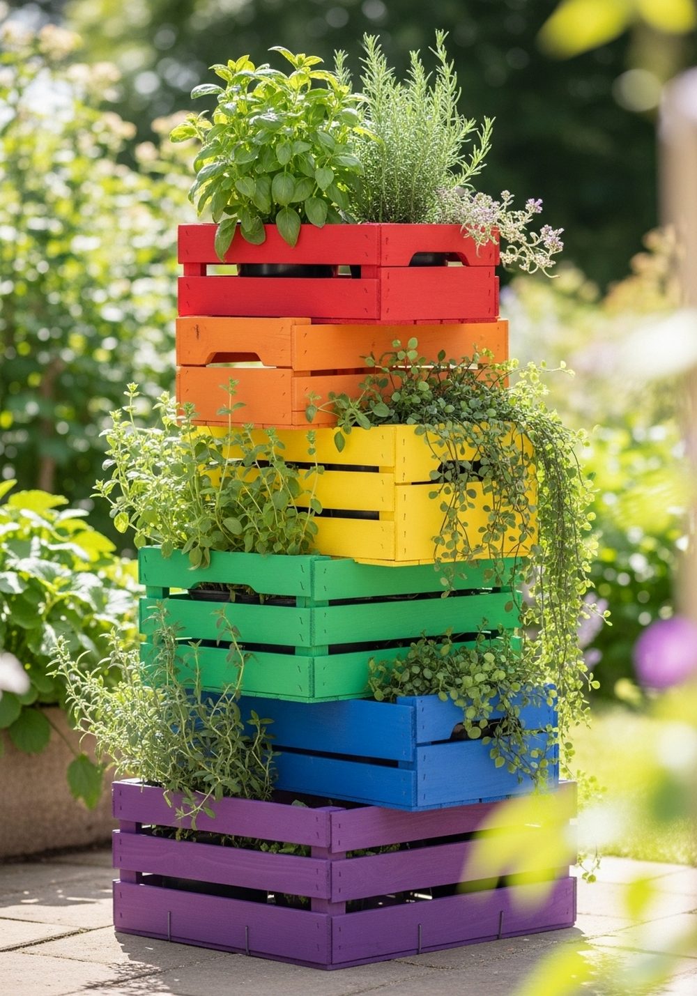 Stacked Rainbow Crate Planters