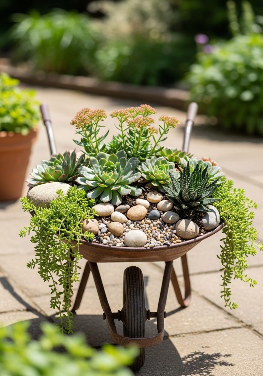 Succulent Wheelbarrow Rock Garden