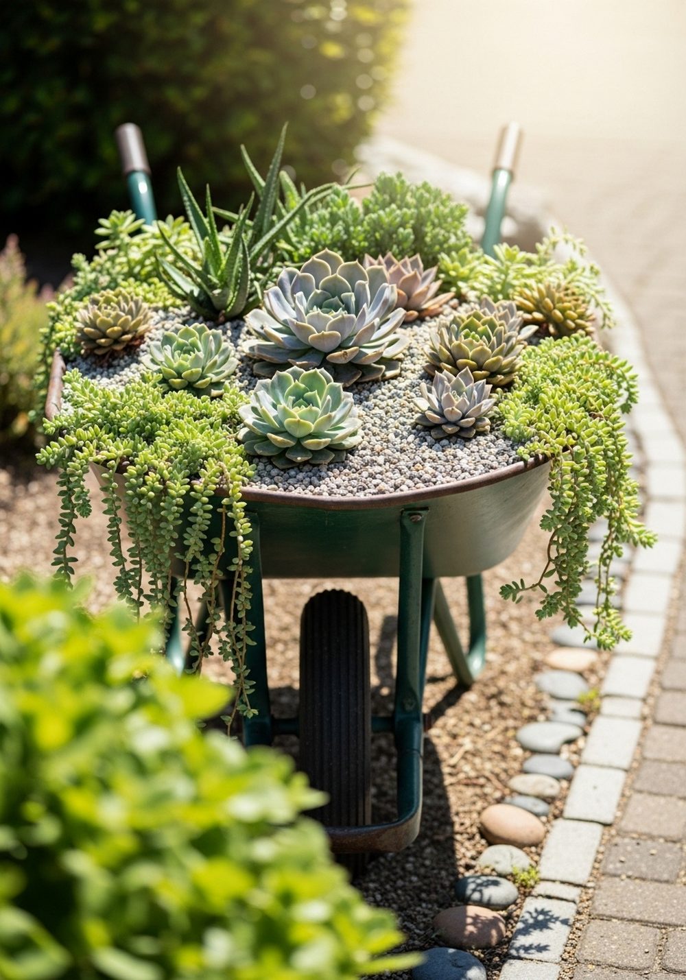 Succulent Wheelbarrow With Gravel Top-Dressing