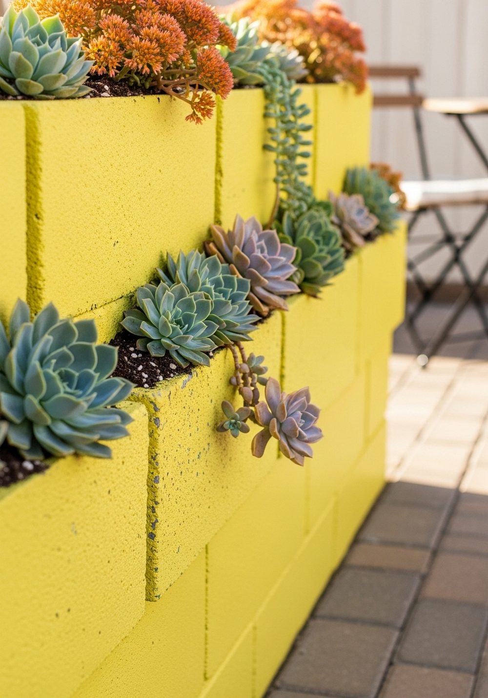 Sunny Yellow Patio Succulent Wall