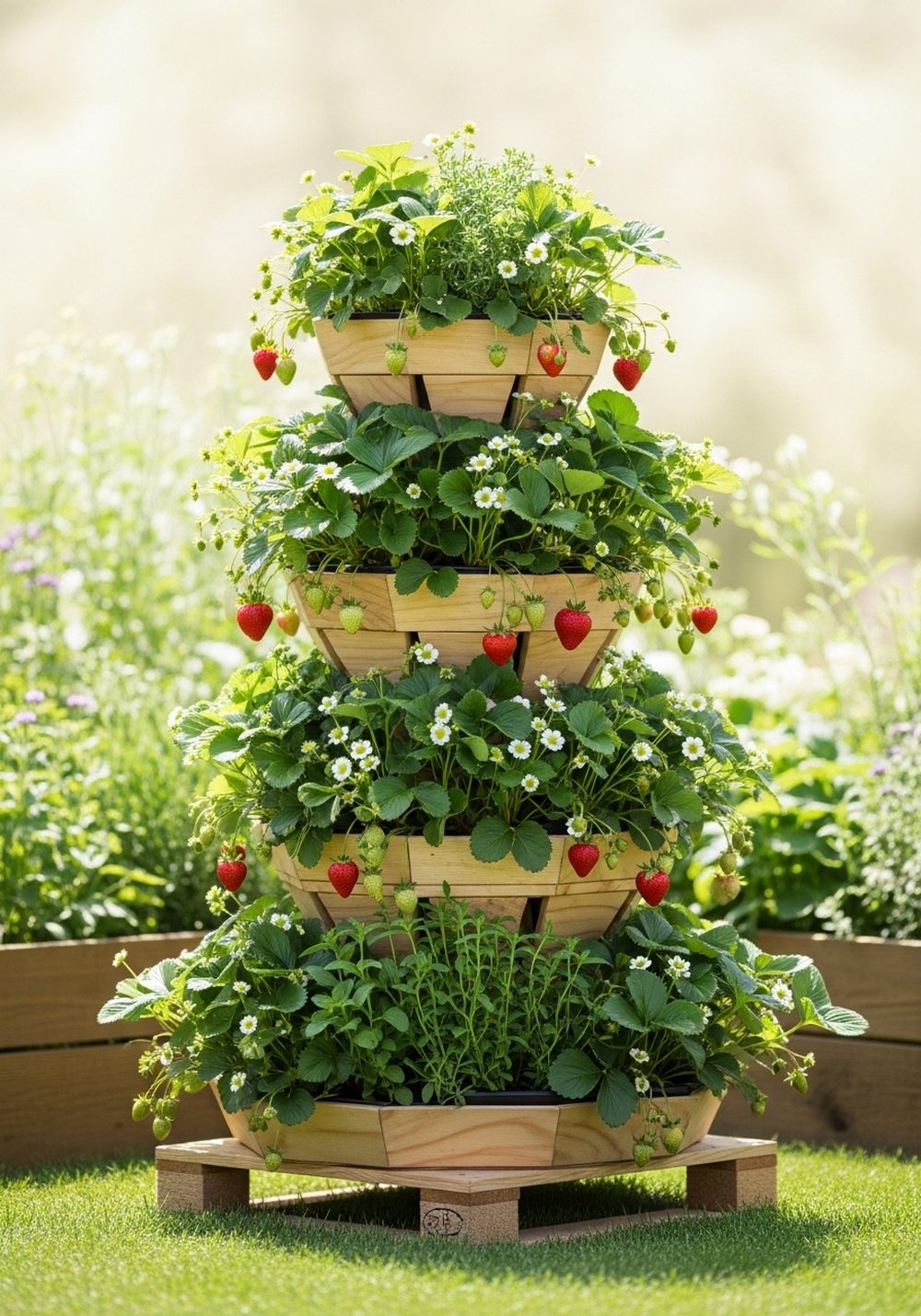 Tiered Pallet Strawberry And Herb Tower