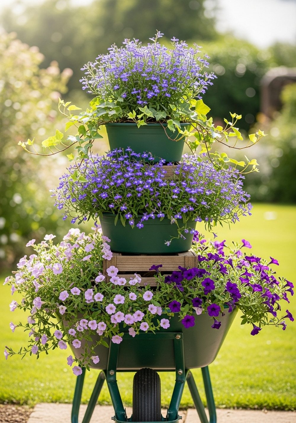 Tiered Wheelbarrow With Trailing Flowers