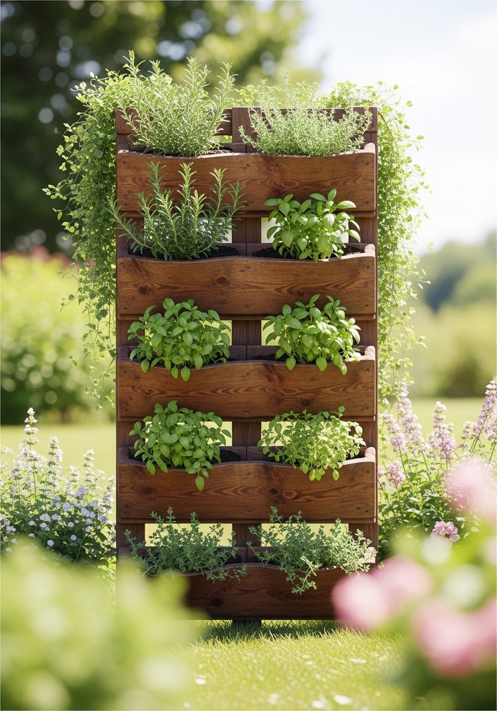 Vertical Herb Garden From A Standing Pallet