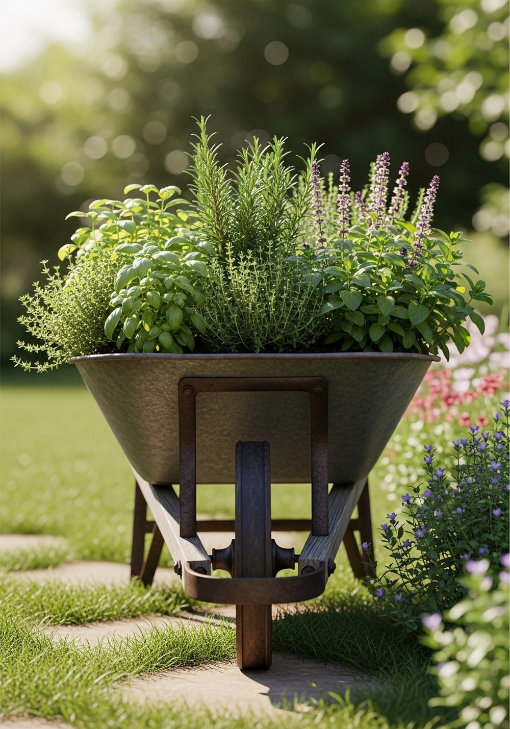 Vintage Wheelbarrow Herb Garden
