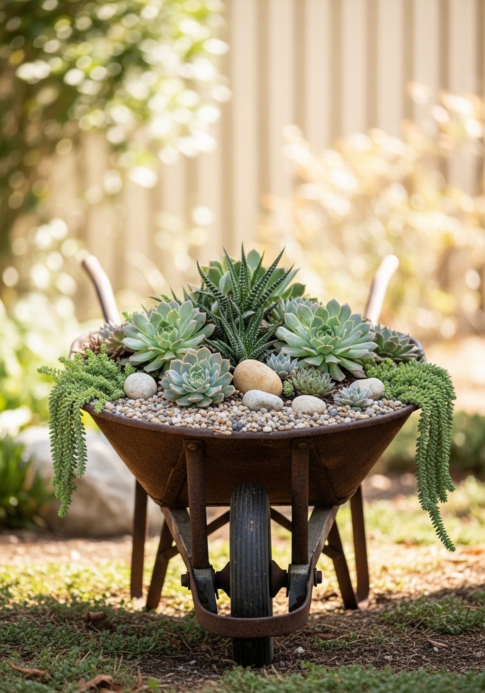 Vintage Wheelbarrow Succulent Garden