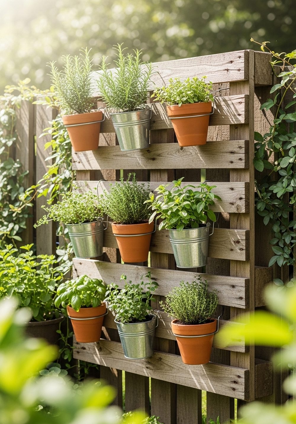 Weathered Pallet Herb Wall