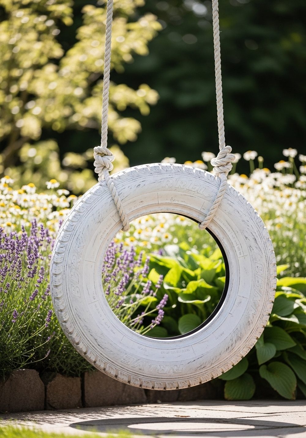 Whitewashed Cottage-Style Tire Swing