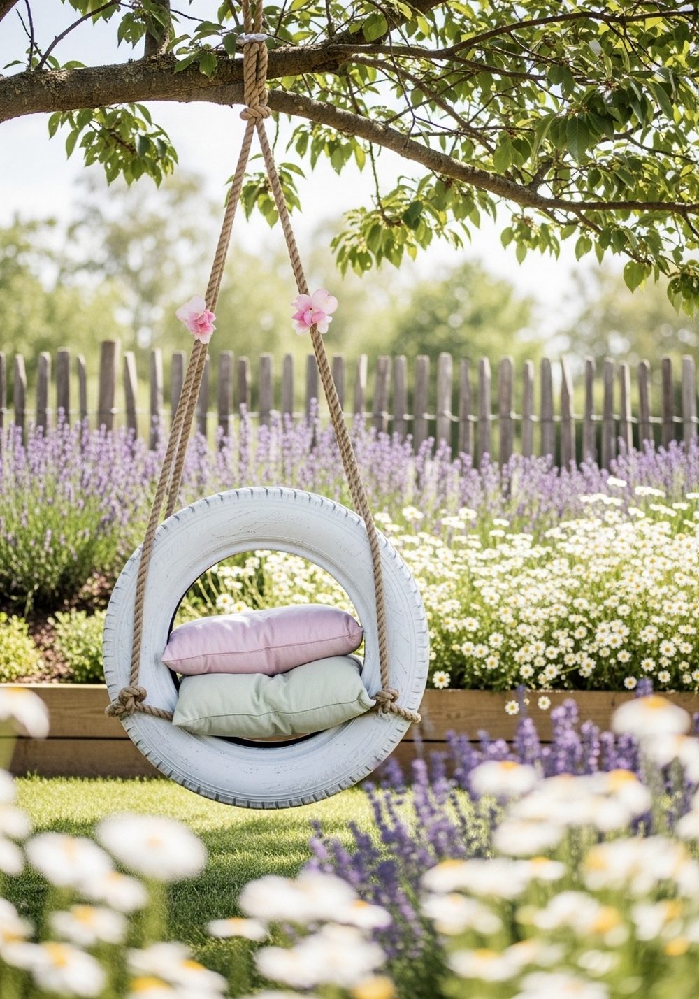 Whitewashed Cottage-Style Tire Swing