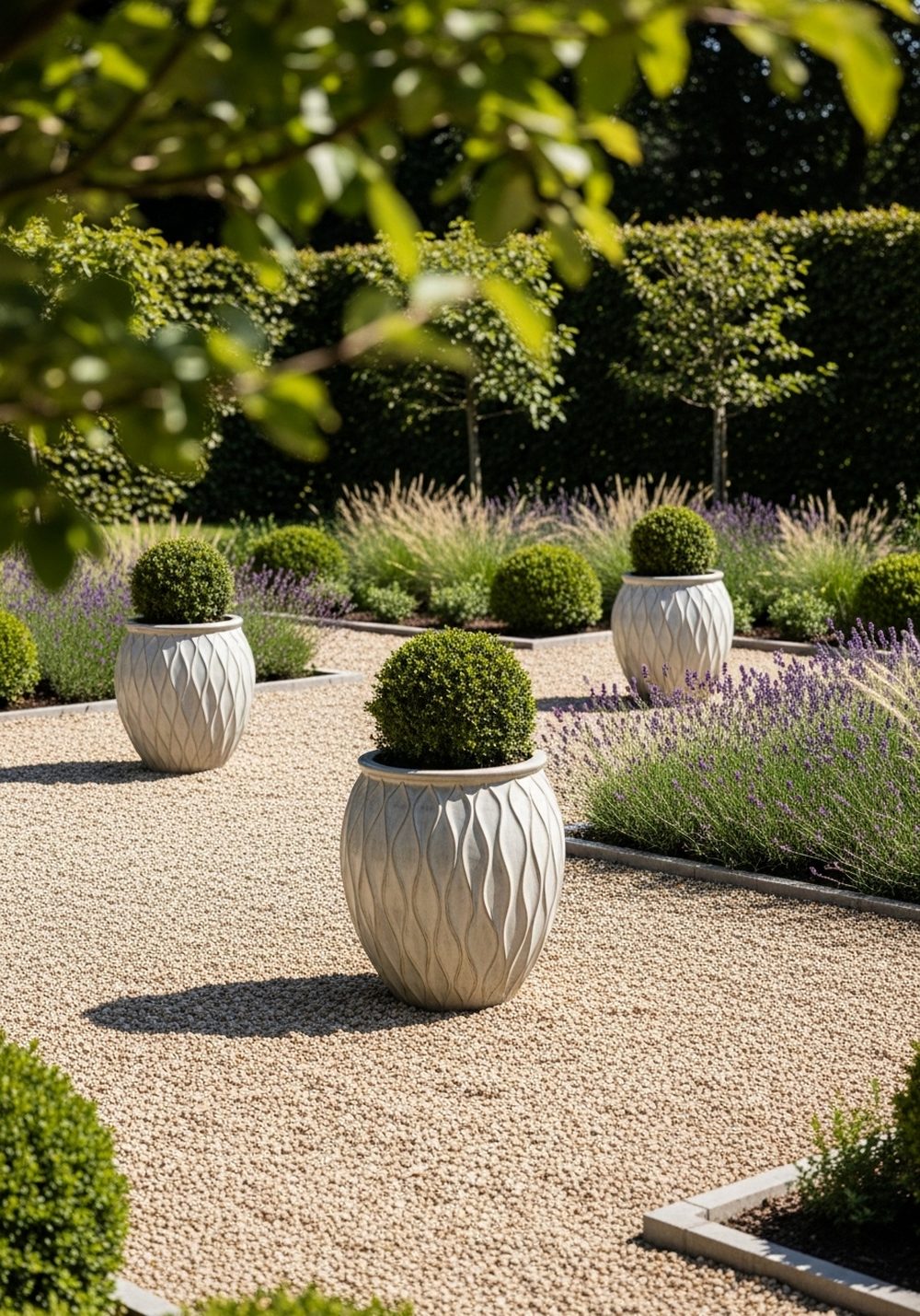 Gravel Courtyard With Statement Pots