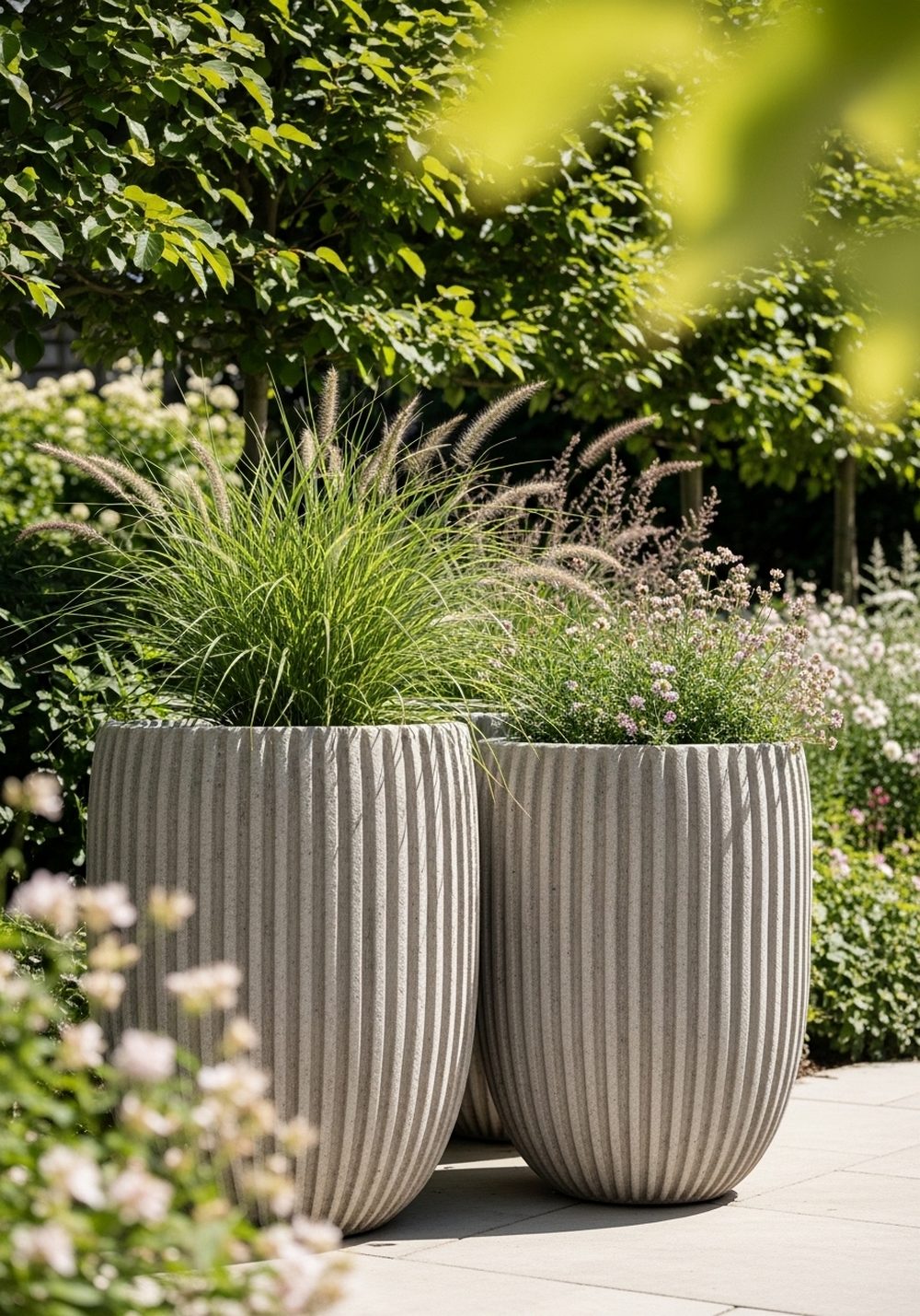 Large Ribbed Stone Planters