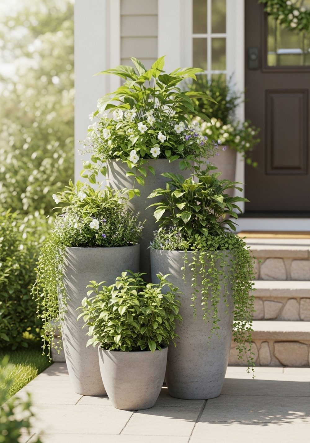 Layered Planter Grouping By The Entryway