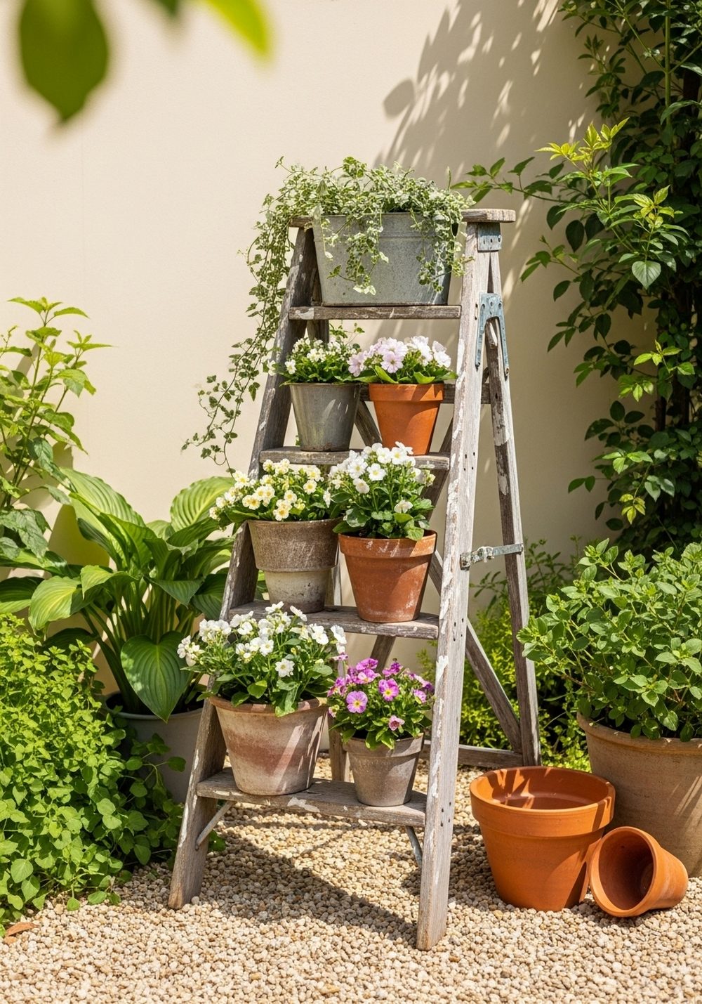 Old Ladder Flower Shelf
