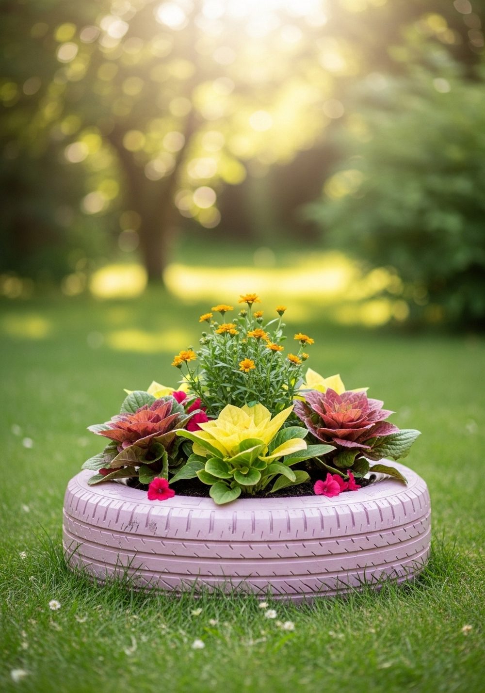 Old Tire Painted Bloom Planter