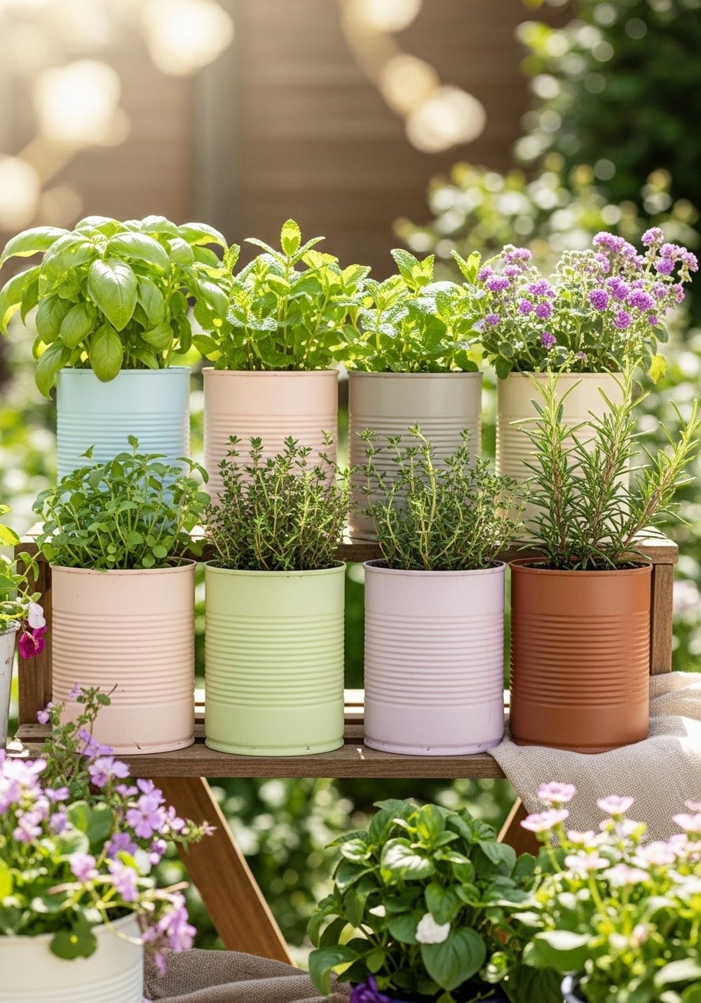 Painted Tin Can Herb Planter Set