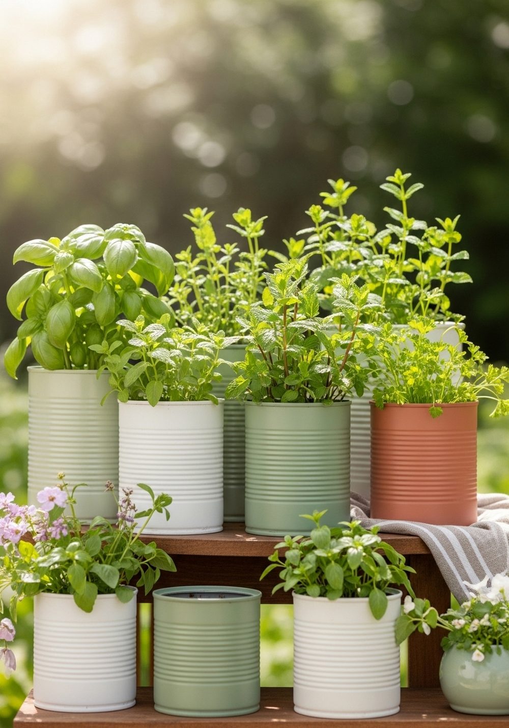 Painted Tin Can Herb Planters