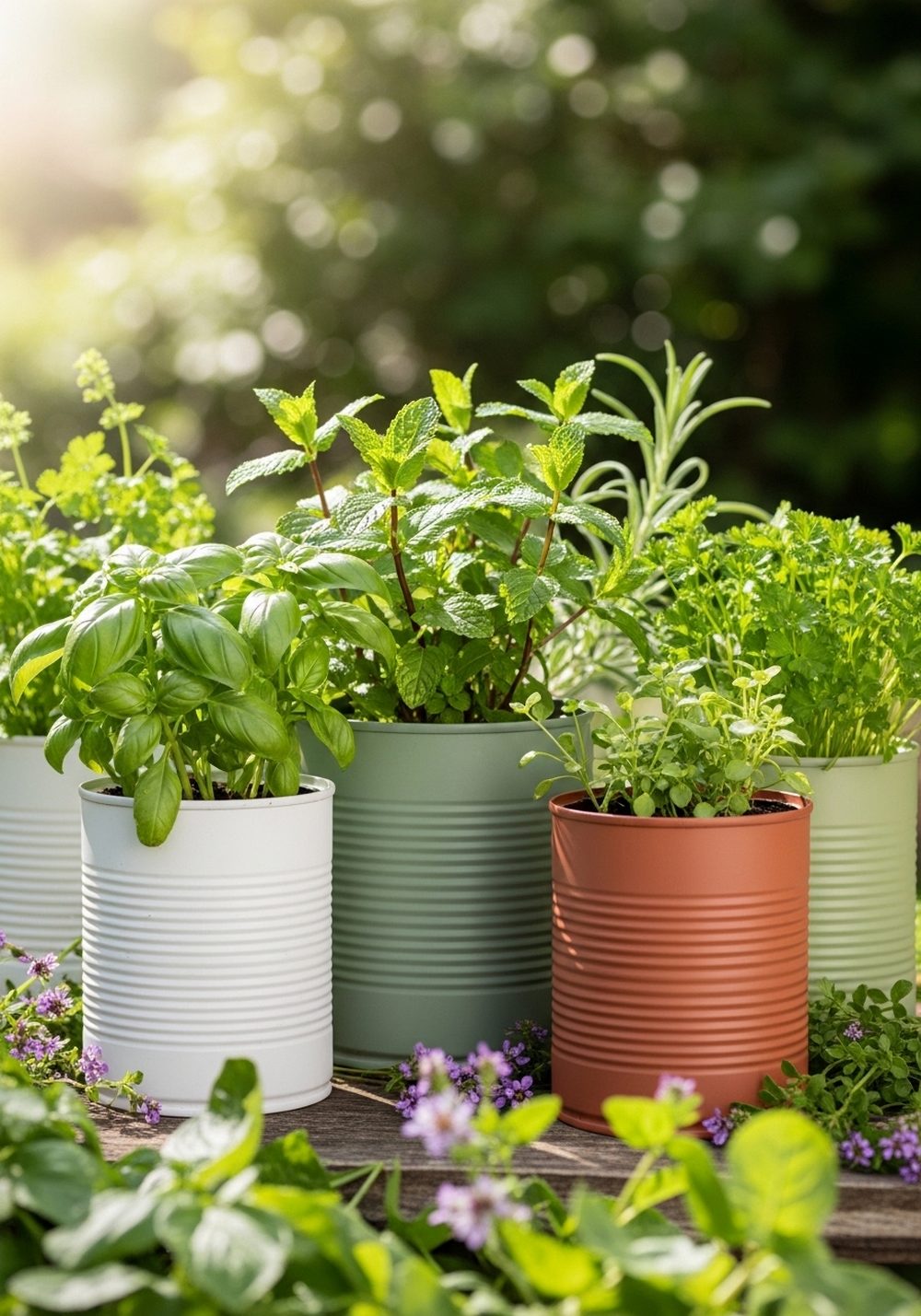 Painted Tin Can Herb Planters