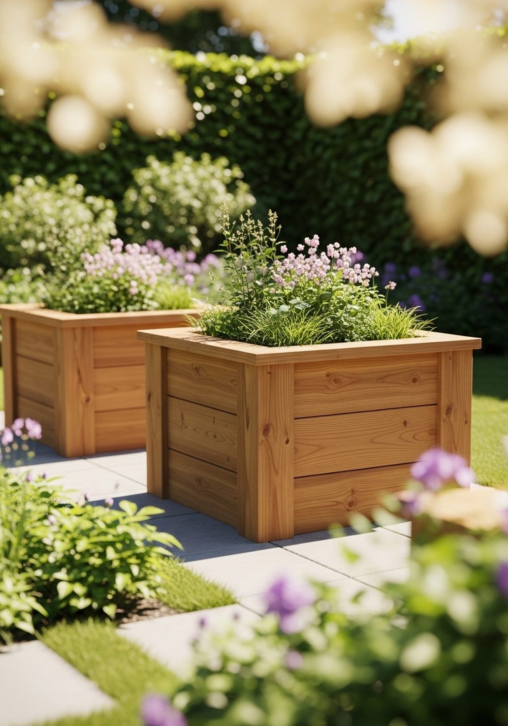 Raised Wooden Planter Boxes With Clean Lines