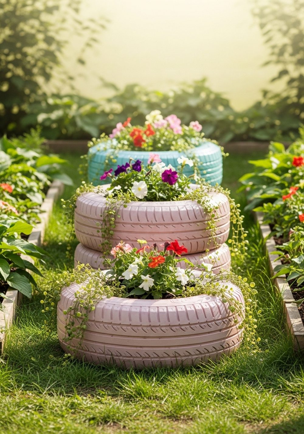 Repurposed Tire Flower Planters
